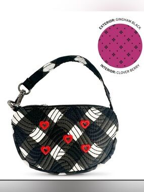 Lug Embroidered Disco Pouch. Gingham Black. NWT